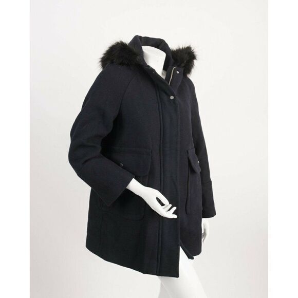 Zara Womens Navy Blue Wool Coat Jacket S Faux Fur - Picture 6 of 8
